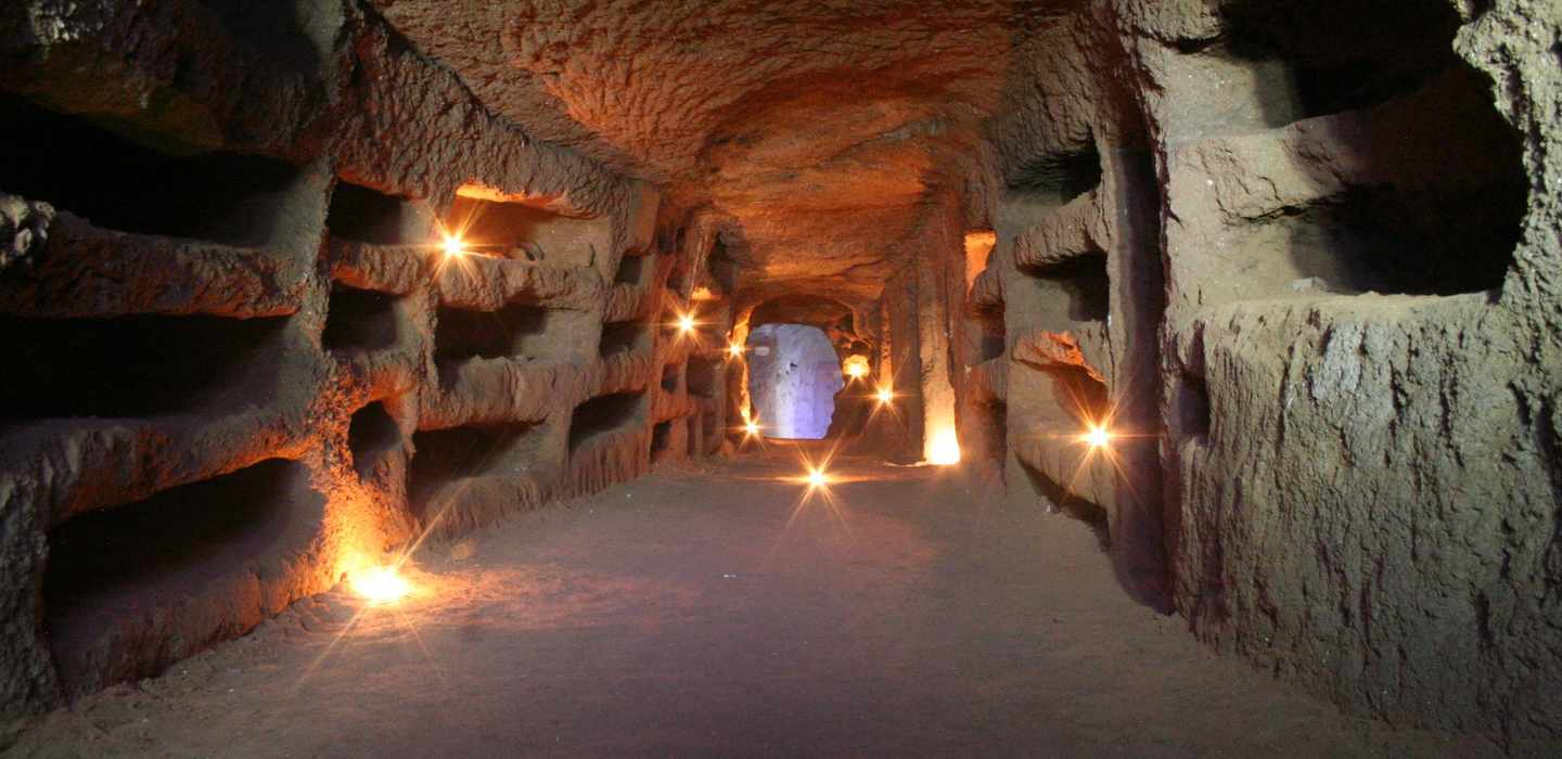 The entrance to the ancient Catacombs of Rome along the Appian Way